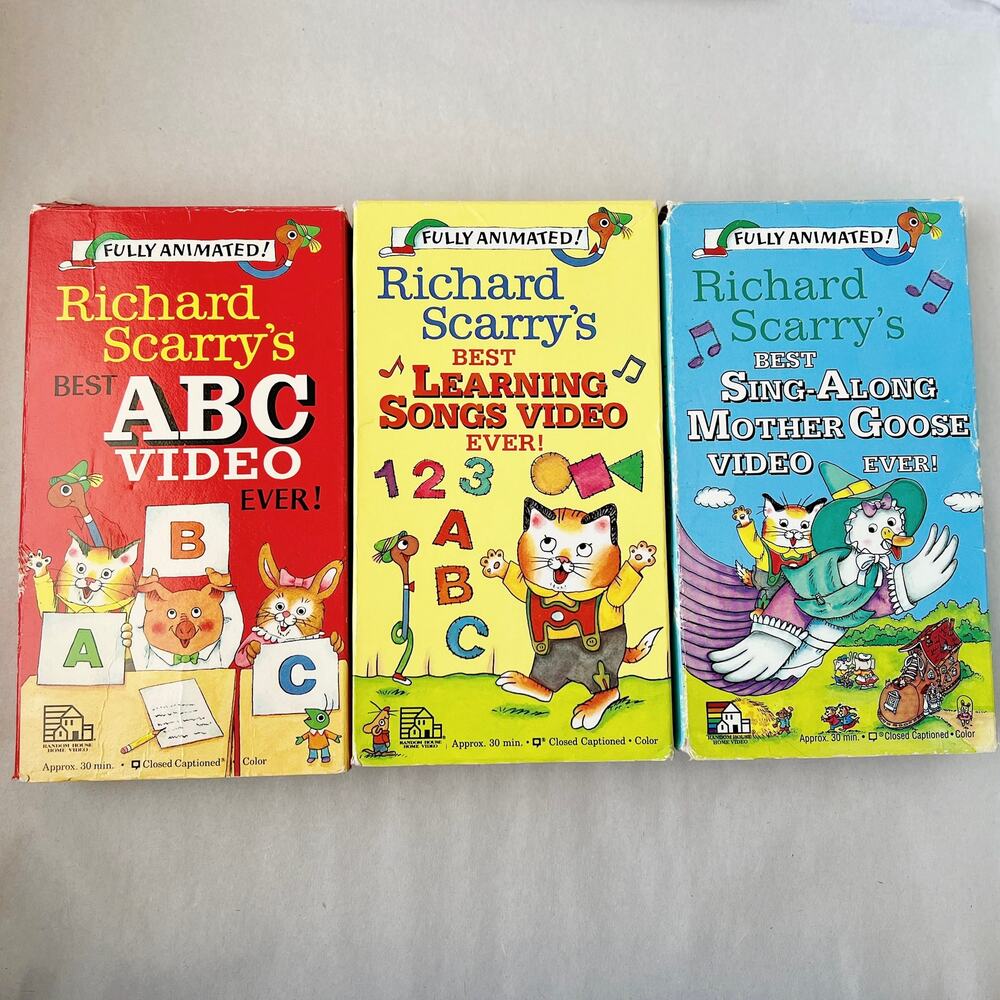 Richard Scarry VHS Lot - TESTED Best Learning ABC Sing Along Mother Goose Videos